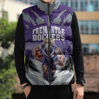 Personalised Fremantle Dockers Football Sleeveless Puffer Jacket Anime Warrior Manga Style Lightning Bolt Cityscape