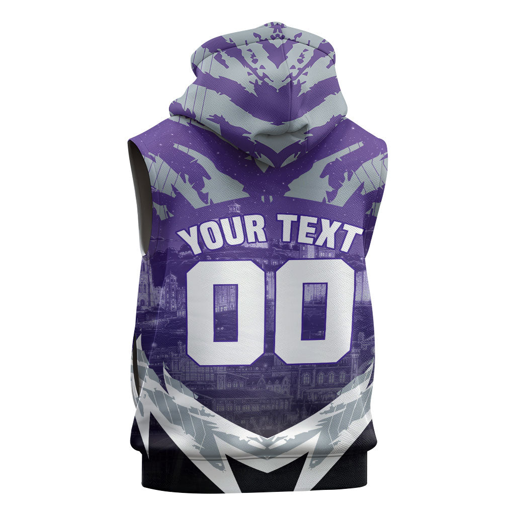 Personalised Fremantle Dockers Football Sleeveless Zip Hoodie Anime Warrior Manga Style Lightning Bolt Cityscape