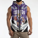 Personalised Fremantle Dockers Football Sleeveless Zip Hoodie Anime Warrior Manga Style Lightning Bolt Cityscape