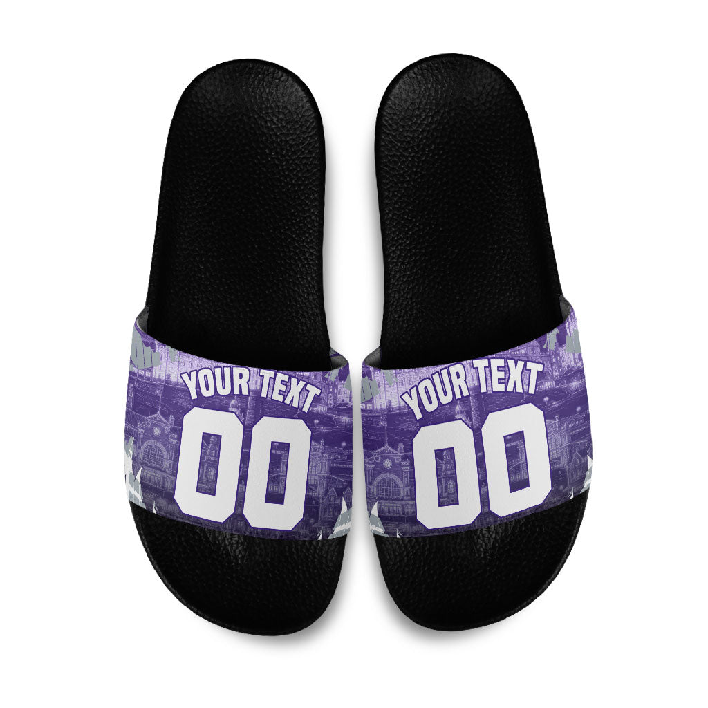 Personalised Fremantle Dockers Football Slide Sandals Anime Warrior Manga Style Lightning Bolt Cityscape