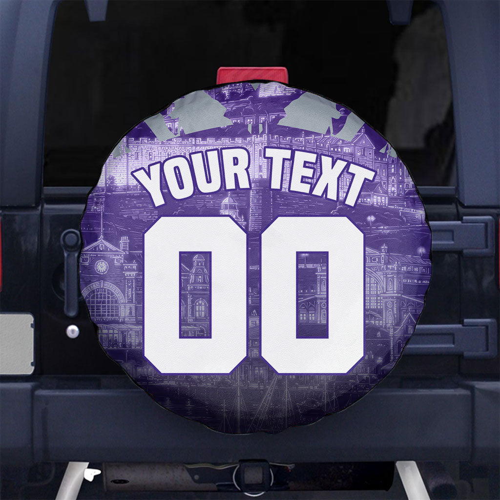 Personalised Fremantle Dockers Football Spare Tire Cover Anime Warrior Manga Style Lightning Bolt Cityscape