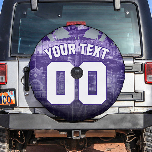 Personalised Fremantle Dockers Football Spare Tire Cover Anime Warrior Manga Style Lightning Bolt Cityscape