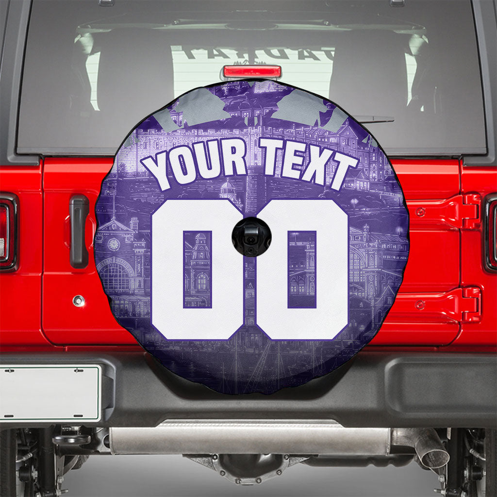 Personalised Fremantle Dockers Football Spare Tire Cover Anime Warrior Manga Style Lightning Bolt Cityscape