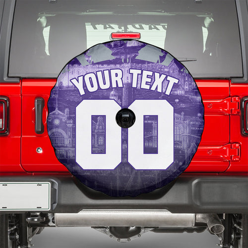Personalised Fremantle Dockers Football Spare Tire Cover Anime Warrior Manga Style Lightning Bolt Cityscape