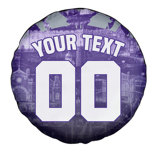 Personalised Fremantle Dockers Football Spare Tire Cover Anime Warrior Manga Style Lightning Bolt Cityscape