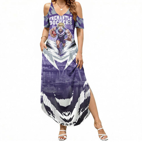 Personalised Fremantle Dockers Football Summer Maxi Dress Anime Warrior Manga Style Lightning Bolt Cityscape