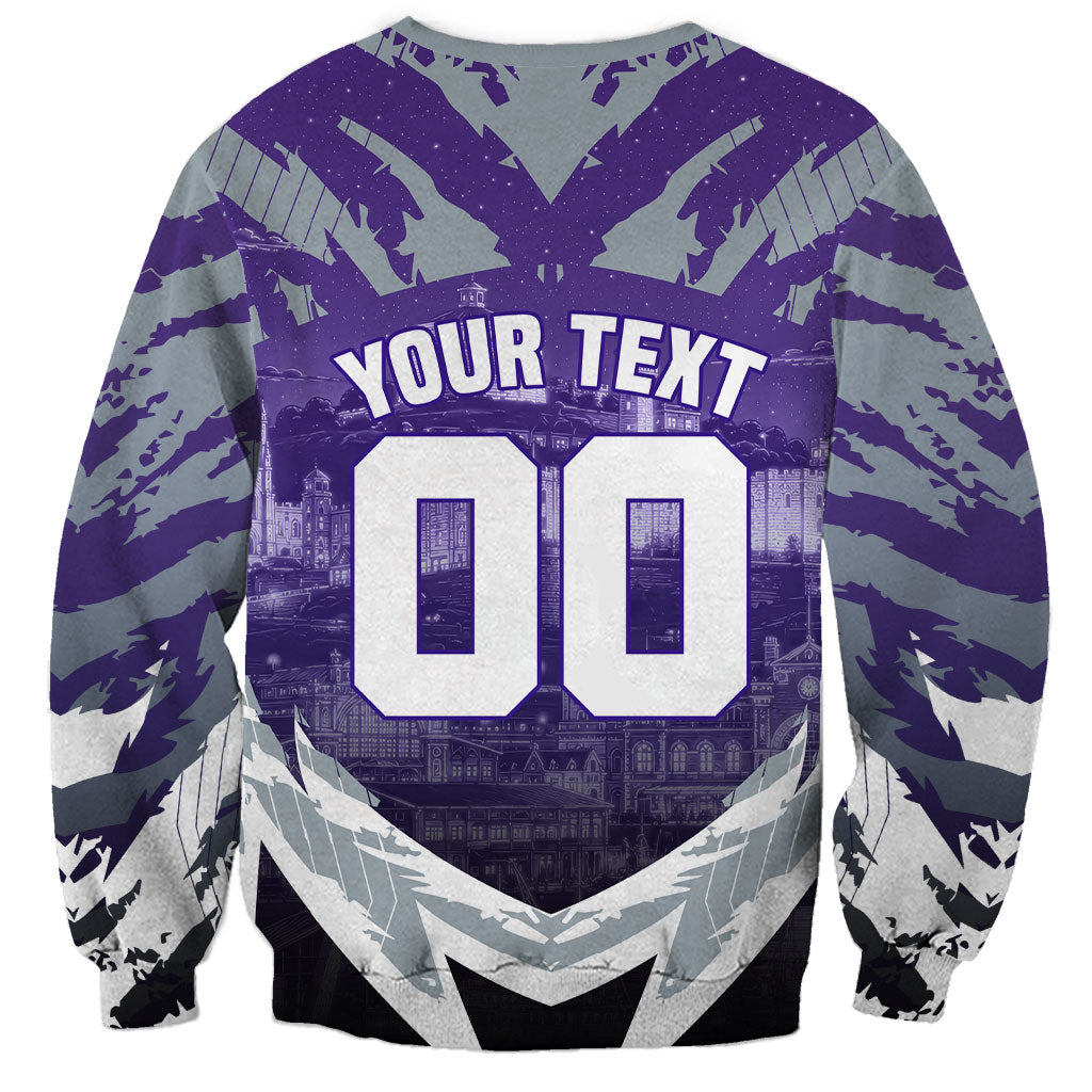 Personalised Fremantle Dockers Football Sweatshirt Anime Warrior Manga Style Lightning Bolt Cityscape