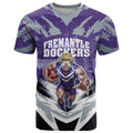 Personalised Fremantle Dockers Football T Shirt Anime Warrior Manga Style Lightning Bolt Cityscape