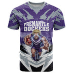 Personalised Fremantle Dockers Football T Shirt Anime Warrior Manga Style Lightning Bolt Cityscape