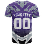 Personalised Fremantle Dockers Football T Shirt Anime Warrior Manga Style Lightning Bolt Cityscape