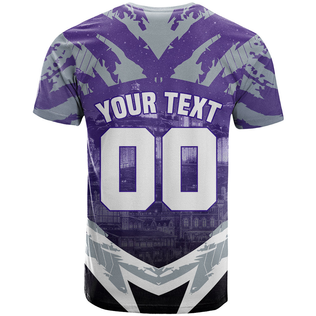 Personalised Fremantle Dockers Football T Shirt Anime Warrior Manga Style Lightning Bolt Cityscape