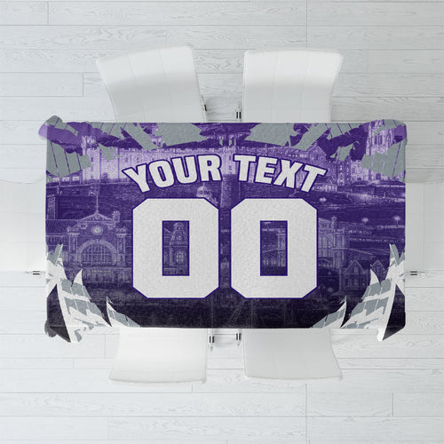 Personalised Fremantle Dockers Football Tablecloth Anime Warrior Manga Style Lightning Bolt Cityscape