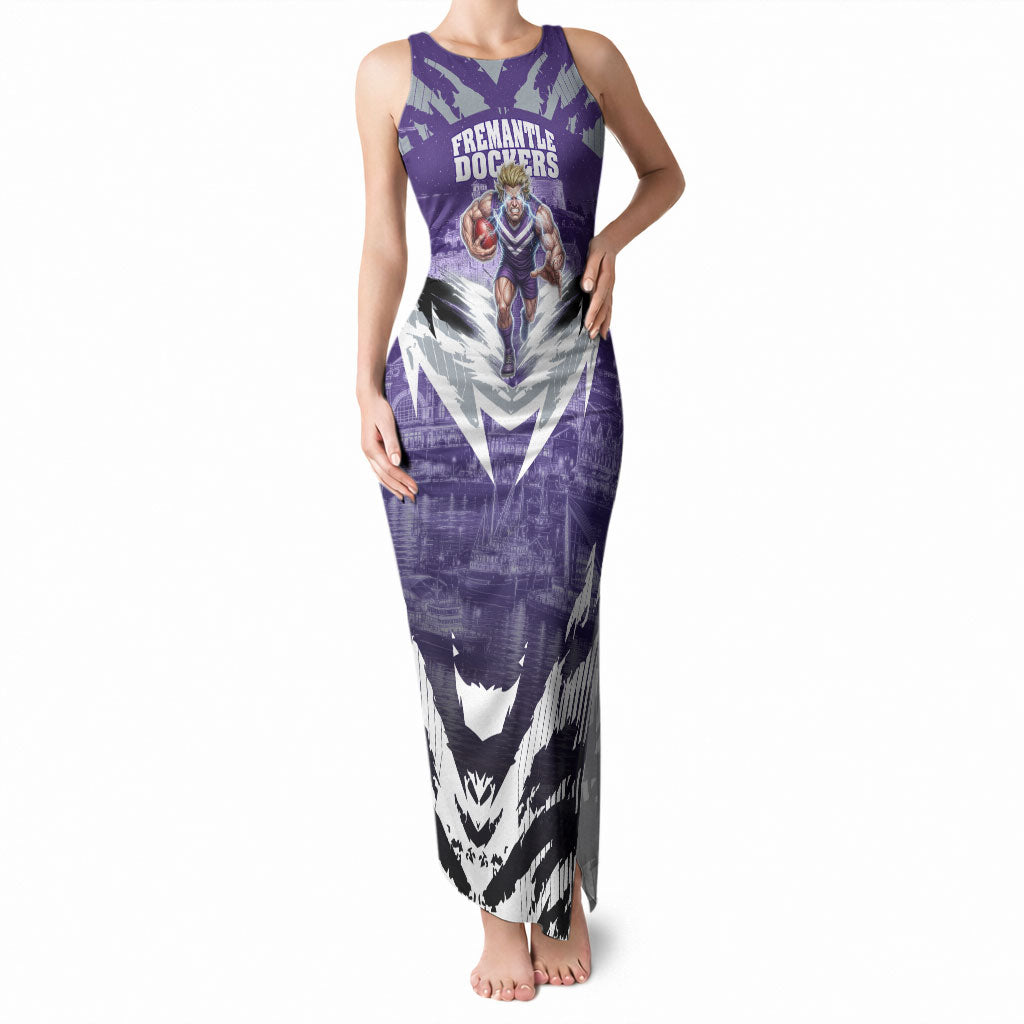Personalised Fremantle Dockers Football Tank Maxi Dress Anime Warrior Manga Style Lightning Bolt Cityscape