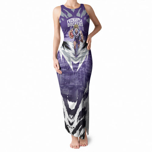 Personalised Fremantle Dockers Football Tank Maxi Dress Anime Warrior Manga Style Lightning Bolt Cityscape