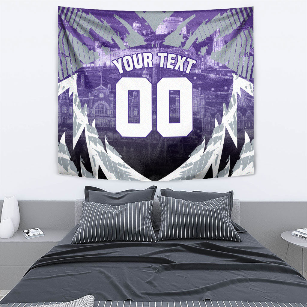 Personalised Fremantle Dockers Football Tapestry Anime Warrior Manga Style Lightning Bolt Cityscape