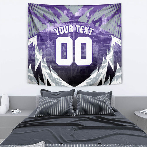 Personalised Fremantle Dockers Football Tapestry Anime Warrior Manga Style Lightning Bolt Cityscape