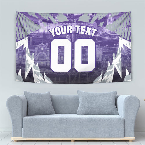 Personalised Fremantle Dockers Football Tapestry Anime Warrior Manga Style Lightning Bolt Cityscape