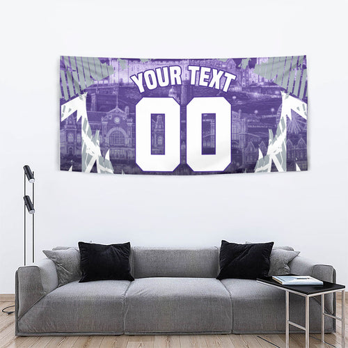 Personalised Fremantle Dockers Football Tapestry Anime Warrior Manga Style Lightning Bolt Cityscape