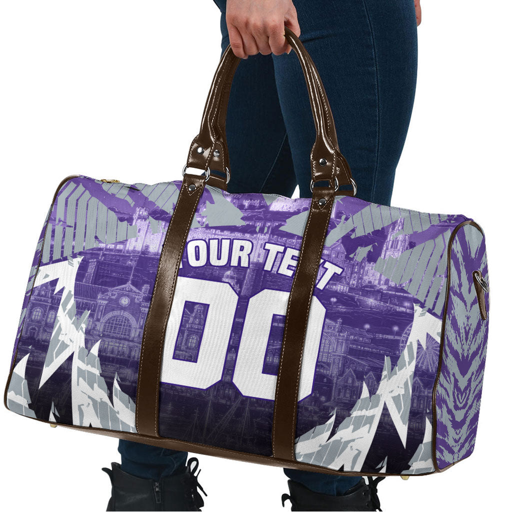 Personalised Fremantle Dockers Football Travel Bag Anime Warrior Manga Style Lightning Bolt Cityscape
