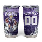 Personalised Fremantle Dockers Football Tumbler Cup Anime Warrior Manga Style Lightning Bolt Cityscape