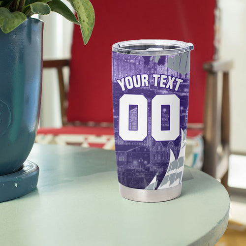 Personalised Fremantle Dockers Football Tumbler Cup Anime Warrior Manga Style Lightning Bolt Cityscape