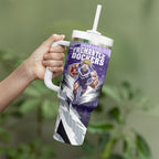 Personalised Fremantle Dockers Football Tumbler With Handle Anime Warrior Manga Style Lightning Bolt Cityscape