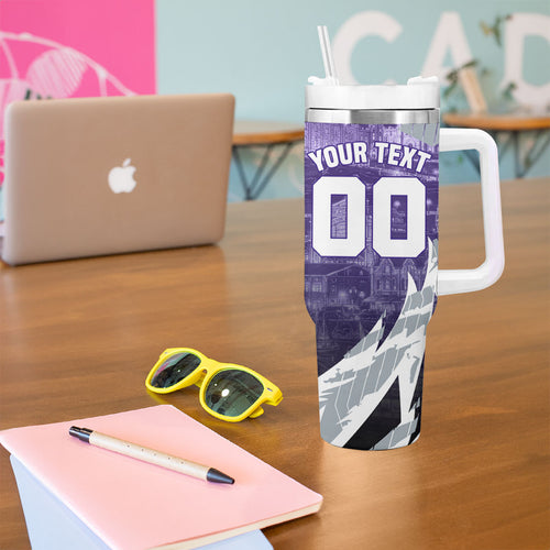 Personalised Fremantle Dockers Football Tumbler With Handle Anime Warrior Manga Style Lightning Bolt Cityscape