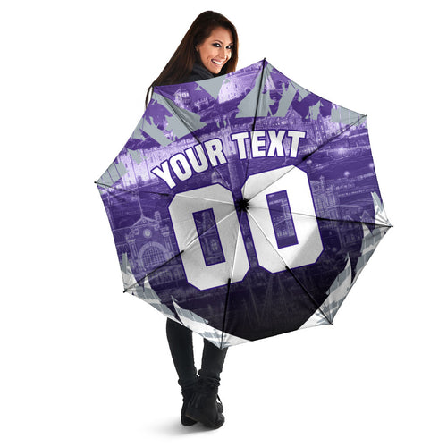 Personalised Fremantle Dockers Football Umbrella Anime Warrior Manga Style Lightning Bolt Cityscape