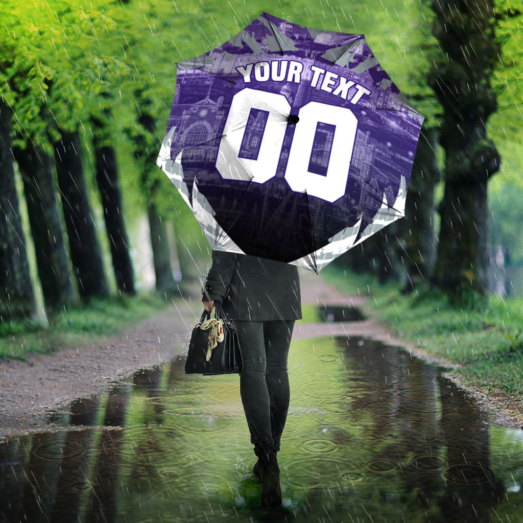 Personalised Fremantle Dockers Football Umbrella Anime Warrior Manga Style Lightning Bolt Cityscape