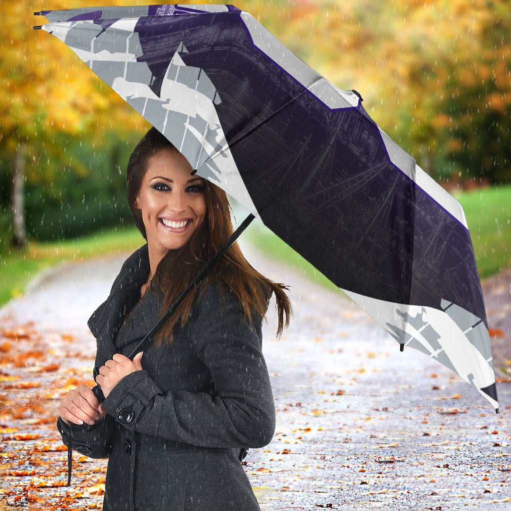Personalised Fremantle Dockers Football Umbrella Anime Warrior Manga Style Lightning Bolt Cityscape