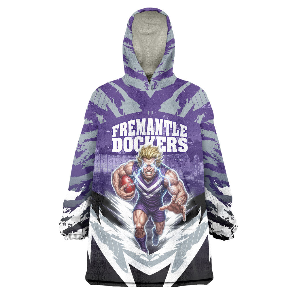 Personalised Fremantle Dockers Football Wearable Blanket Hoodie Anime Warrior Manga Style Lightning Bolt Cityscape