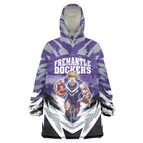 Personalised Fremantle Dockers Football Wearable Blanket Hoodie Anime Warrior Manga Style Lightning Bolt Cityscape