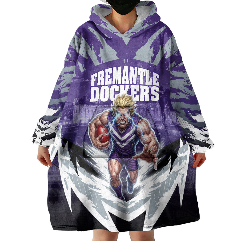 Personalised Fremantle Dockers Football Wearable Blanket Hoodie Anime Warrior Manga Style Lightning Bolt Cityscape