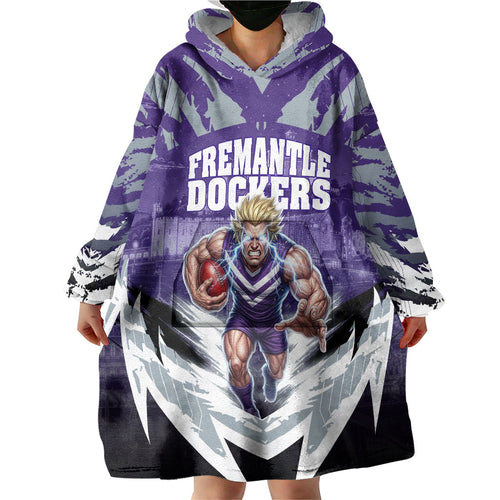 Personalised Fremantle Dockers Football Wearable Blanket Hoodie Anime Warrior Manga Style Lightning Bolt Cityscape