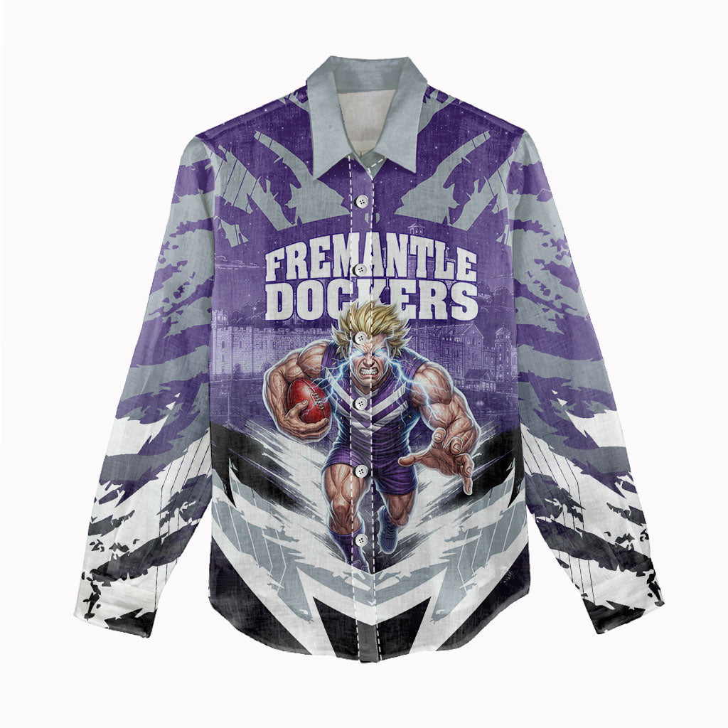 Personalised Fremantle Dockers Football Women Casual Shirt Anime Warrior Manga Style Lightning Bolt Cityscape