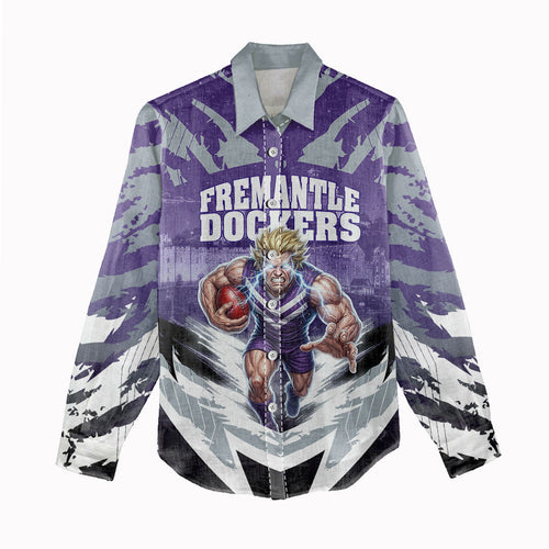 Personalised Fremantle Dockers Football Women Casual Shirt Anime Warrior Manga Style Lightning Bolt Cityscape