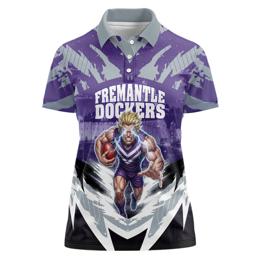 Personalised Fremantle Dockers Football Women Polo Shirt Anime Warrior Manga Style Lightning Bolt Cityscape