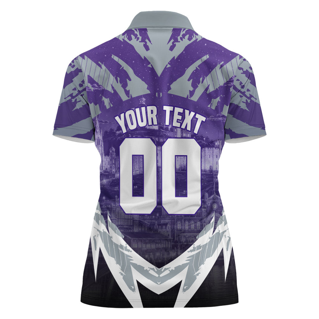 Personalised Fremantle Dockers Football Women Polo Shirt Anime Warrior Manga Style Lightning Bolt Cityscape