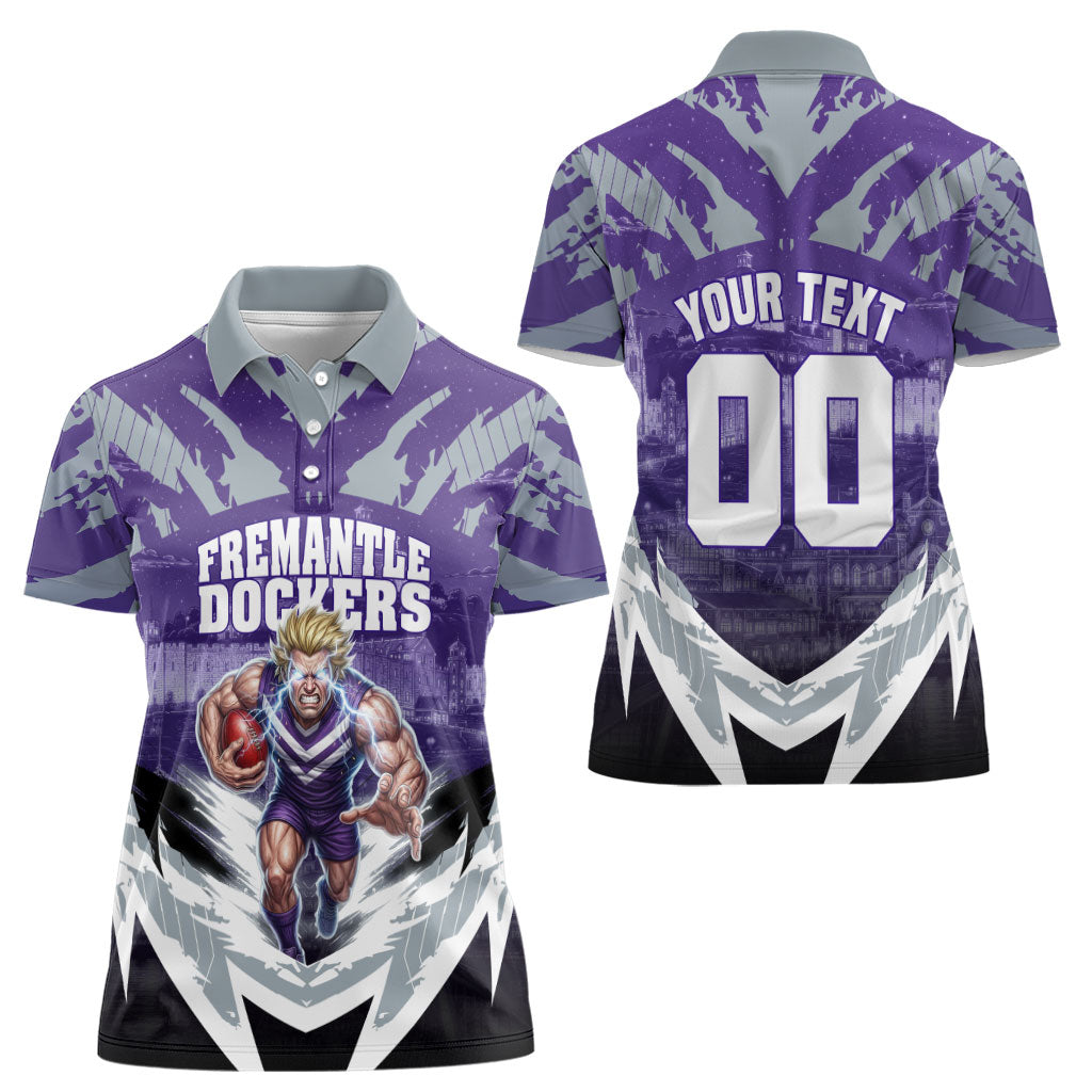 Personalised Fremantle Dockers Football Women Polo Shirt Anime Warrior Manga Style Lightning Bolt Cityscape