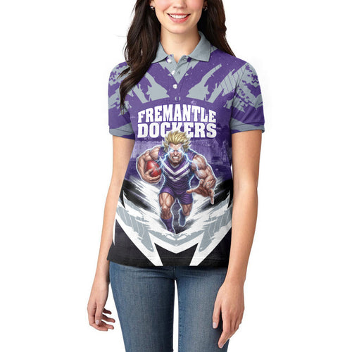 Personalised Fremantle Dockers Football Women Polo Shirt Anime Warrior Manga Style Lightning Bolt Cityscape