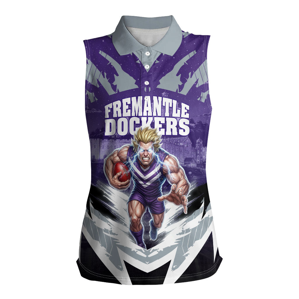 Personalised Fremantle Dockers Football Women Sleeveless Polo Shirt Anime Warrior Manga Style Lightning Bolt Cityscape