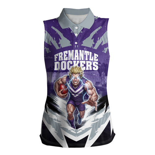 Personalised Fremantle Dockers Football Women Sleeveless Polo Shirt Anime Warrior Manga Style Lightning Bolt Cityscape