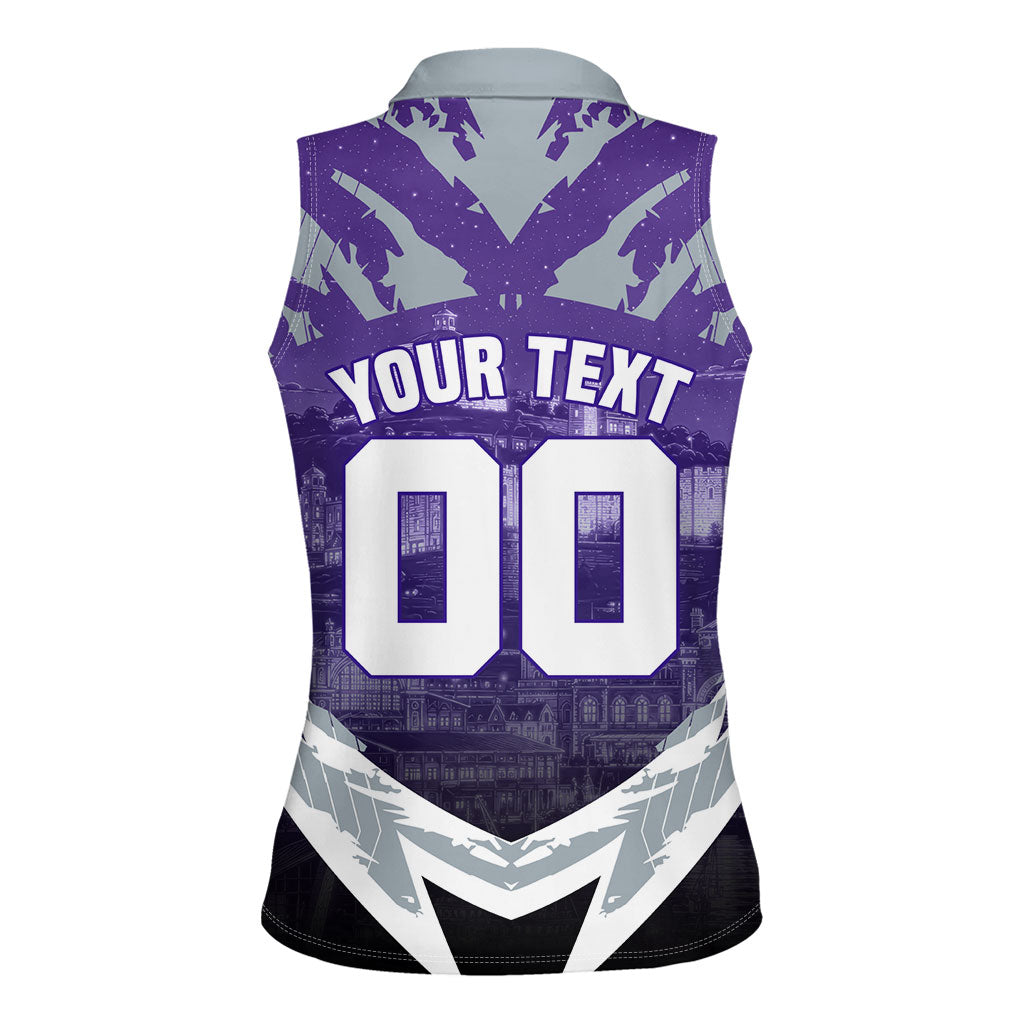 Personalised Fremantle Dockers Football Women Sleeveless Polo Shirt Anime Warrior Manga Style Lightning Bolt Cityscape