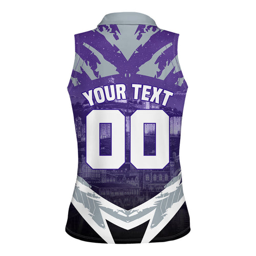 Personalised Fremantle Dockers Football Women Sleeveless Polo Shirt Anime Warrior Manga Style Lightning Bolt Cityscape