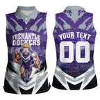 Personalised Fremantle Dockers Football Women Sleeveless Polo Shirt Anime Warrior Manga Style Lightning Bolt Cityscape