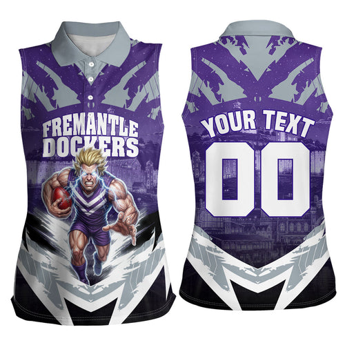 Personalised Fremantle Dockers Football Women Sleeveless Polo Shirt Anime Warrior Manga Style Lightning Bolt Cityscape
