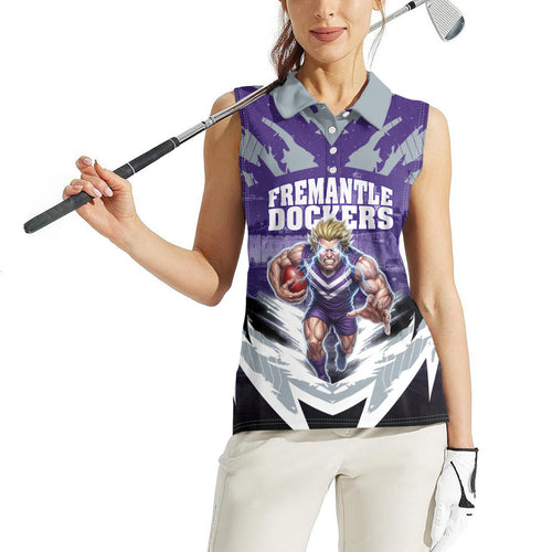 Personalised Fremantle Dockers Football Women Sleeveless Polo Shirt Anime Warrior Manga Style Lightning Bolt Cityscape