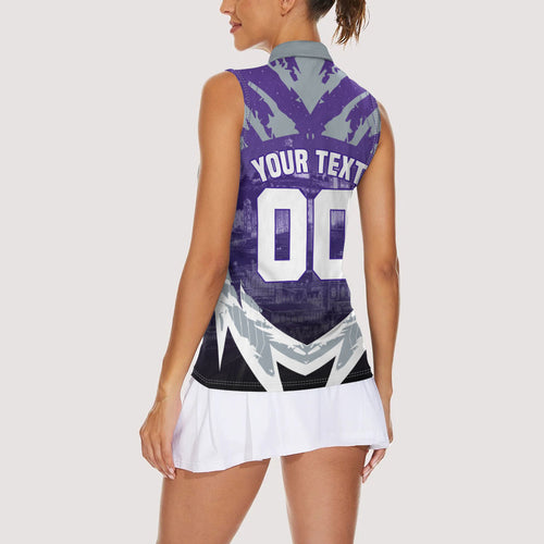 Personalised Fremantle Dockers Football Women Sleeveless Polo Shirt Anime Warrior Manga Style Lightning Bolt Cityscape