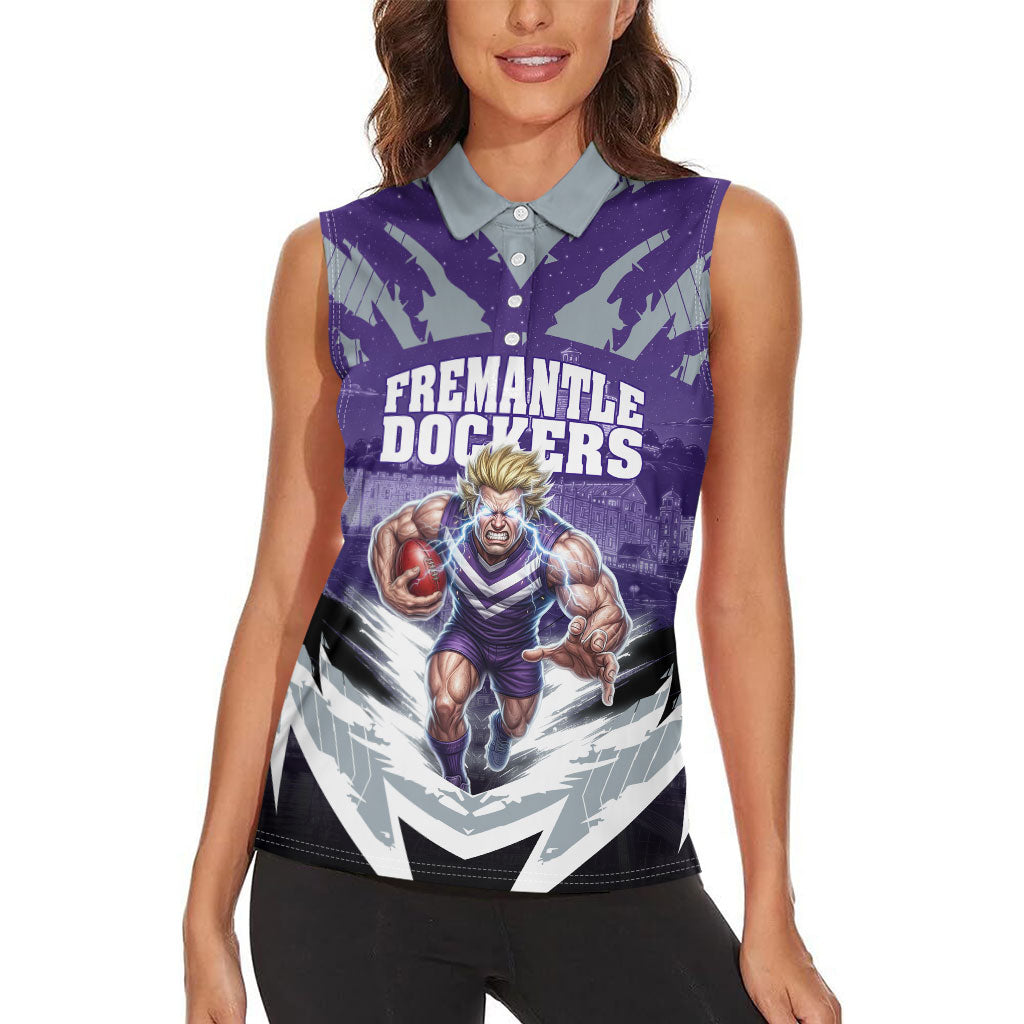 Personalised Fremantle Dockers Football Women Sleeveless Polo Shirt Anime Warrior Manga Style Lightning Bolt Cityscape