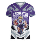 Personalised Fremantle Dockers Football Women V-Neck T-Shirt Anime Warrior Manga Style Lightning Bolt Cityscape